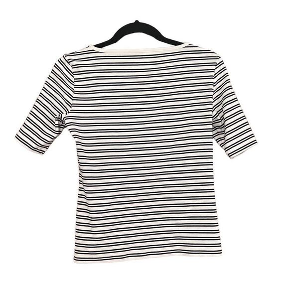 TOMMY HILFIGER White & Navy Blue Striped Short Sleeve Blouse Size S - Picture 2 of 4